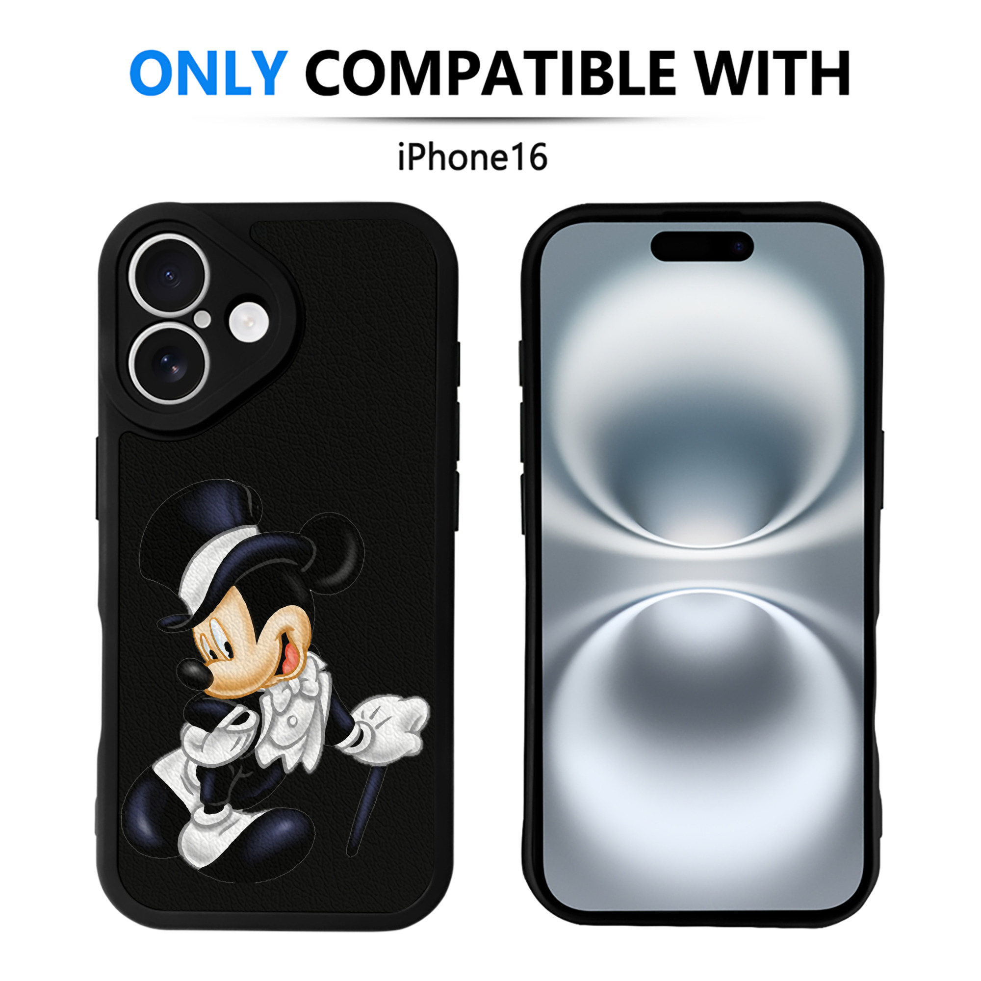 （画像用） ミッキーマウス Mickey Mouse 【iPhone 16シリーズ対応】シリコンスマホケース（レザー調） 材質：シリコン